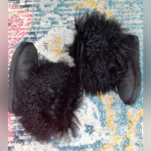 UGG Short Boots Authentic Mongolian Sheepskin Black 7 - Picture 3 of 8